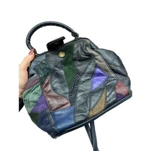 Vintage 80s Patchwork Suede Rainbow Leather Women's Bucket Bag